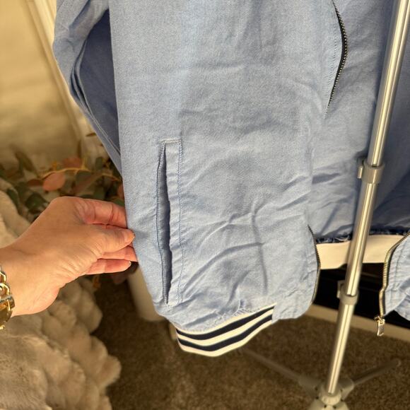 Denim & Flower by Ricky Singh Bomber Jacket Men's Medium Blue Oxford Zip Up - Picture 7 of 10